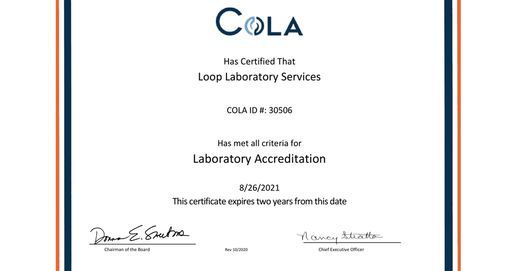 Our Laboratory Is 2021 COLA Certified